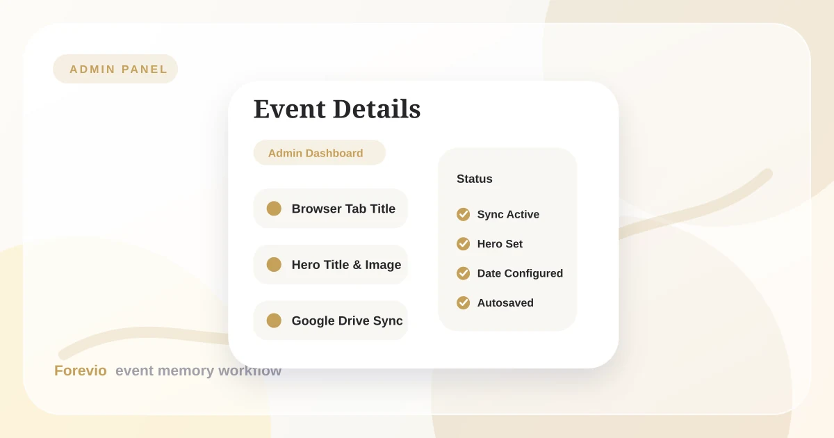 Forevio Admin Panel Event Details Tab settings screen