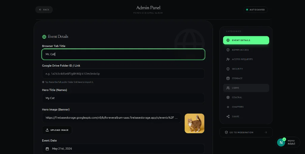 Forevio Event Details Settings Form