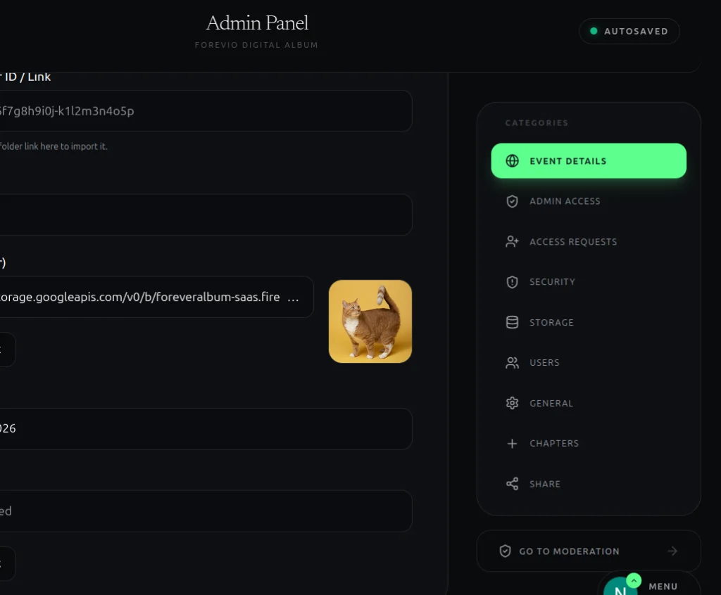 Forevio Admin Dashboard Sidebar Categories